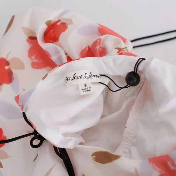 For Love & Lemons Jesse Puff Sleeve Floral  Mini Dress Cream & Red S NWT - Picture 12 of 14